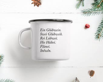 T G T W / Tasse aus Emaille / GLÜHWEIN / zweite Wahl mit kleinen Beschädigungen, 60 % Rabatt, als Geschenk mit kleinem Budget