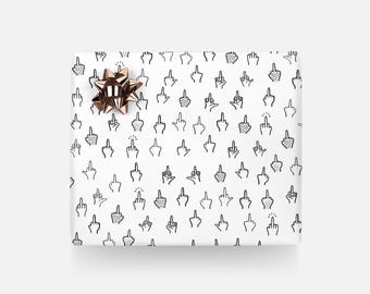 Papier cadeau / FUCK YOU / Papier cadeau blanc avec majeur, pour Noël, mariage, anniversaire – emballage cadeau exclusif