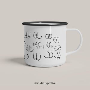 Enamel mug / BAD ASS / coffee mug with illustration, butt, ass, camping mug, gift for girlfriend, boyfriend for Christmas