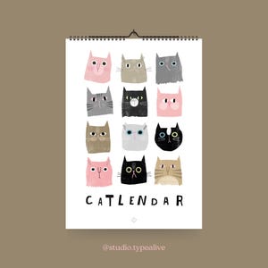 Calendario de pared / CATISFACTION / Calendario para 2025, gatos ilustrados, calendario de cumpleaños A3, regalo cumpleaños, Navidad, Mamás Gatas