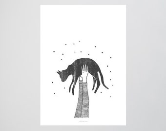 Hi Cat / Katze, Arme, Luft, Fine Art-Print, Wall-Art, Minimal Poster Art, Typography Art, Premium Poster, Kunstdruck Poster