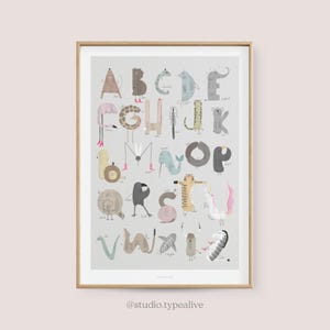 Poster da parete / ABC KIDS "Inglese" / Poster didattico per bambini, alfabeto con animali, lettere, decorazione da parete per la cameretta dei bambini, regalo per l'iscrizione a scuola