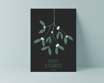 Christmas Card / Merry Kissmas / Beautiful minimalistic Holiday Card with Mistletoe as a gift for Family and Friends in a scandi style