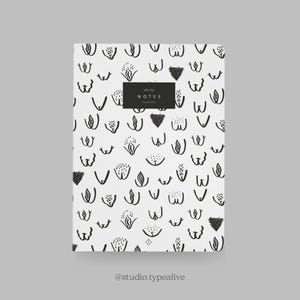 Cuaderno / VULVARINAS / Cuaderno A5 en blanco, con clítoris, esquinas redondeadas - como regalo económico, diario o diario de viaje