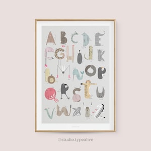 Poster Wandbild / ABC KIDS / Lernposter für Kinder, Tier-Alphabet, Buchstaben, Kinderzimmer Poster, Wanddeko, Geschenk zur Einschulung
