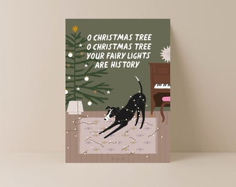 Christmas card / D001 Fairy Lights / funny Christmas card with dog for dog owners as a gift with a funny saying pun