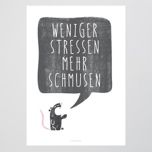 Poster mural / mouse / stressing, cuddling, speech bubble, living room decoration, housewarming gift, art print, as a gift