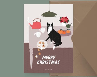 Carte de Noël / Pétisfaction "Chats" JOYEUX NOËL / Set de cartes de Noël, carte de Noël rigolote avec chat, carte postale pour fans de chats
