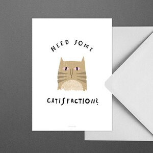 Carte postale / CATISFACTION NO. 8/ Carte de vœux rigolote avec chat et dicton – idée cadeau humoristique pour amis, famille et collègues