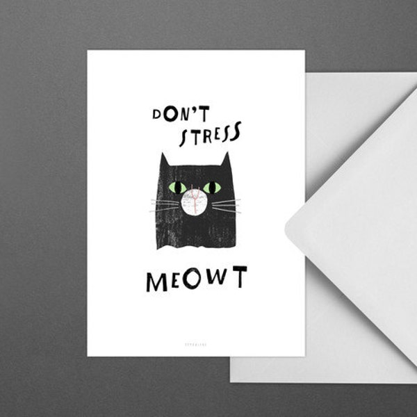Postkarte Catisfaction No. 7 / Katze, Katzenliebhaber, Zufrieden, Stress, Miau, Typography Art, Kunstdruck