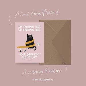 Weihnachtskarte / CHRISTMAS CAT NO. 1 / Lustige Postkarte zu Weihnachten mit Katze – Witziger Spruch, Postkarte mit Umschlag, für Cat Mums Bild 3