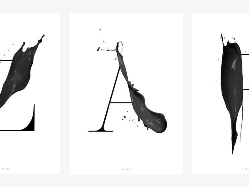 Print Abc Artsy A Z Letter Poster Scandi Black White A B C Etsy