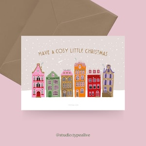 Cartolina di Natale / CASE DI NATALE / Biglietto di Natale semplice e bello - biglietto di auguri per l'Avvento per famiglia, amici e colleghi