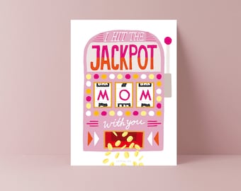 Muttertagskarte / Jackpot Mom / witzige Karte zum Muttertag oder Geburtstag für Mama mit Wortspiel und Spruch für Mütter Einarmiger Bandit