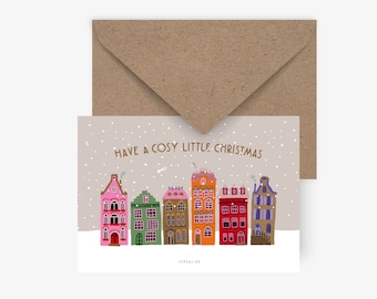 Christmas card / Christmas Houses / sweet card for Christmas with small houses as a Christmas village gift for parents and family