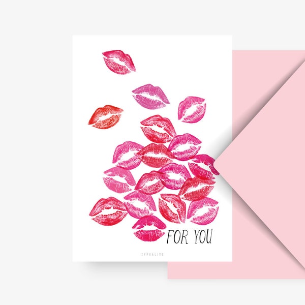 Postcard / Kisses / Romantic Card Valentine's Day Girlfriend Boyfriend