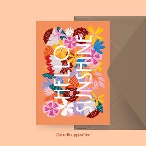Tarjeta para varias ocasiones / BLOOMY SUNSHINE / Postal para muchas ocasiones - como saludo o invitación para amigos y familiares