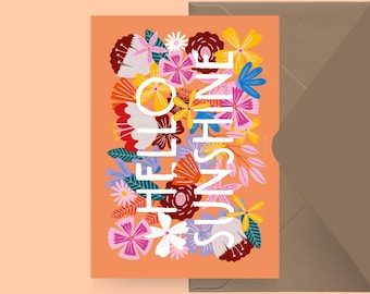 Tarjeta para varias ocasiones / BLOOMY SUNSHINE / Postal para muchas ocasiones - como saludo o invitación para amigos y familiares