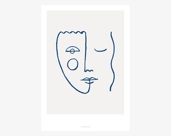 Poster Kunstdruck Faces No. 2 / Abstraktes Bild Gesicht One-Line Illustration Schlicht