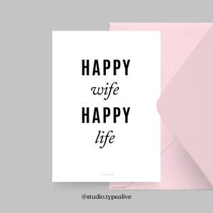 Cartão de amor / ESPOSA FELIZ / Cartão engraçado e bonito para o Dia dos Namorados, para um aniversário, com um ditado engraçado - para seu parceiro, esposa, para casais