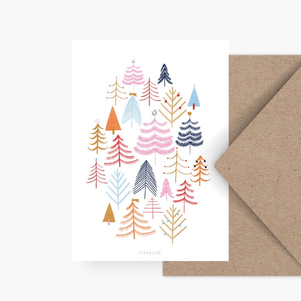 Christmas card / CHRISTMAS FORREST / funny postcard for Christmas, as a gift or pendant, for children, mom or girlfriend