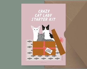 Carte d'anniversaire / Pétisfaction "Chats" KIT D'ANNIVERSAIRE / ensemble de cartes postales chat, carte d'anniversaire rigolote avec chat, carte postale pour fans de chats