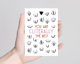 Postcard / Cliterally / Funny Vagina card for her with a Pun Birthday Card Word Play Clit Greeting Card for best Friend