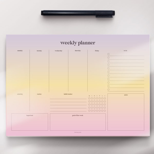 Wochenplaner / Sunset / Schlichter Terminplaner Notizblock A4 Pad im minimalistischem Design mit To Do Liste und habit tracker Geschenk