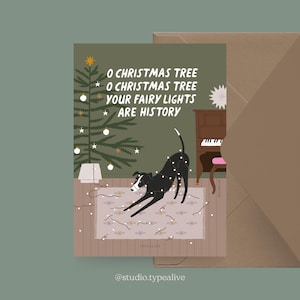 Weihnachtskarte / Petisfaction "Dogs" FAIRY LIGHTS / Weihnachtskarten Set, lustige Weihnachtskarte mit Hund, Postkarte für Hundefans