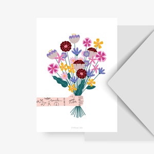 Postkarte / Bunch Of Flowers / Süße Karte mit Blumenstrauß zum Geburtstag Grußkarte Blumen Illustration Dankeschön für alle Anlässe