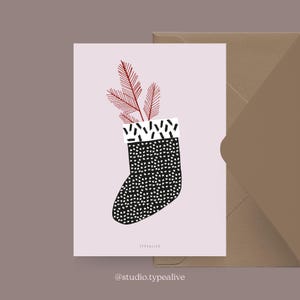 Carte de Noël / BAS DE NOËL NO. 1/ Carte de Noël simple et belle - carte de voeux pour l'Avent pour la famille, les amis