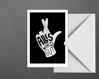 Postkarte Gut / Alles, Hand, Finger, Karte, Grusskarte, Briefumschlag, Geschenk, Botschaft, Brief