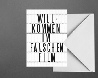 Postkarte Falscher Film / Willkommen, Kino, Typography Art, Kunstdruck