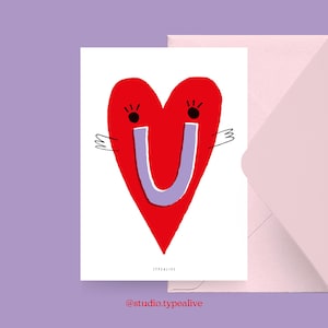 Liebes-Karte / VALENTINE HUGS / Lustige und schöne Valentinstagskarte, zum Jubiläum, mit witzigem Herzchen – für den Partner, die Freundin
