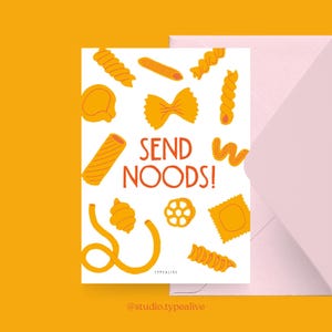Tarjeta de amor / ENVÍA NOODS / Divertida y bonita tarjeta de San Valentín, para un aniversario, con un dicho gracioso - para tu pareja, pasta, fideos