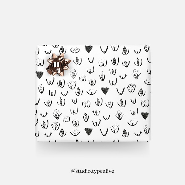 Gift wrap / VULVARINES / White gift wrap with vulva, clitoris, for Christmas, wedding, birthday – exclusive gift wrapping