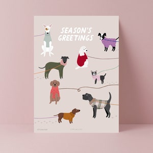Christmas card / D023 Seasons Greetings / sweet winter card for Christmas with dogs for dog lovers as a gift with saying
