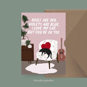 Biglietto di San Valentino / Petisfaction "Gatti" LE ROSE SONO ROSSE / set di cartoline gatto, biglietto divertente per San Valentino con gatto, biglietto per gli appassionati di gatti