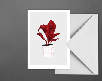 Postkarte Wallplant No. 1 / Pflanze, Blume, Rot, Typographie, Buchstaben, Karte, Grusskarte, Briefumschlag, Geschenk, Botschaft, Brief