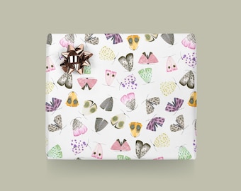 Papel de regalo / POLILLAS / Hojas de regalo de colores con polillas, mariposas, para Navidad, bodas, cumpleaños - embalaje de regalo exclusivo
