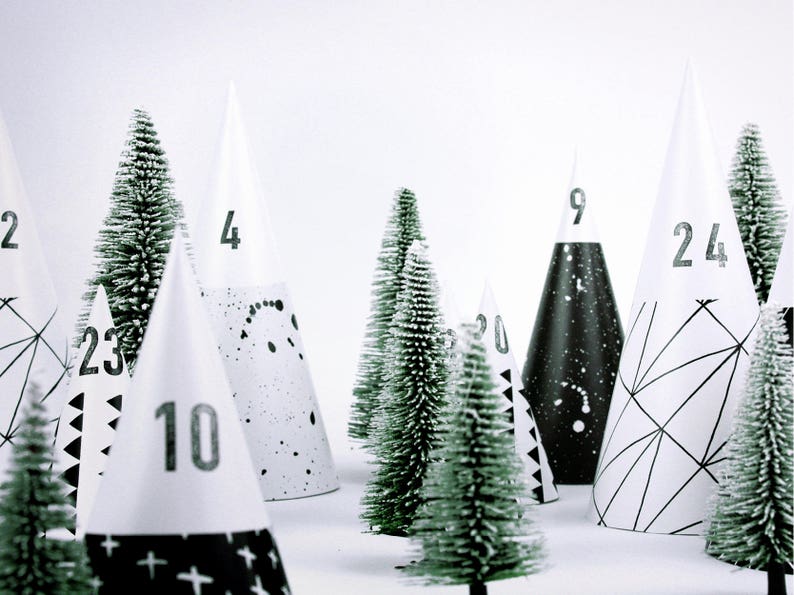 Advent calendar / HYGGEWALD / DIY houses made of paper, to fill yourself, simple and modern, black and white, perfect for children image 2