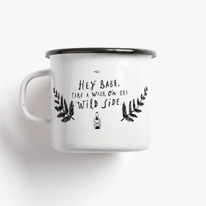 Enamel cup / WILD SIDE / cup with saying, personalized, funny camping cup for boyfriend, girlfriend, birthday, Christmas