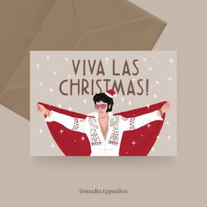 Weihnachtskarte / VIVA LAS CHRISTMAS / Lustige Postkarte zu Weihnachten mit Elvis-Motiv und witzigem Spruch – für Mama und Papa