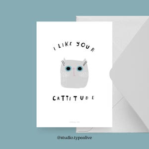 Carte postale / CATISFACTION N° 6 / Carte de vœux amusante avec un chat et l'inscription « Catitude » – idée cadeau humoristique pour les amis, la famille et les collègues