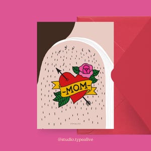 Carte de fête des mères / MAMAN / Belle carte de vœux pour maman avec tatouage de cœur – parfaite pour un anniversaire ou comme carte de remerciement pour la fête des mères