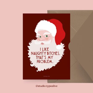 Weihnachtskarte / NAUGHTY BITCHES / Lustige Postkarte zu Weihnachten mit Nikolaus und witzigem Spruch – für Freunde, Familie, Kollegen