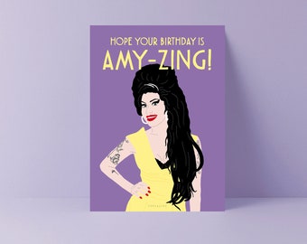 Geburtstagskarte / Amy-Zing / lustige Postkarte zum Geburtstag mit Amy für Freund oder Familie und Musikfans als Geschenk