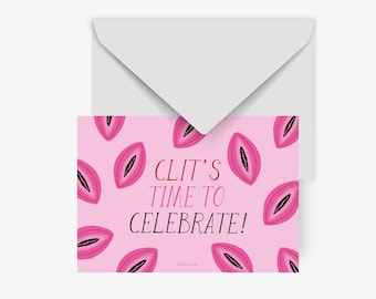 Postkarte / Clits Time To / Lustige Karte zum Geburtstag mit Vaginas witzige Muschi Grußkarte Einladung Party mit Wortspiel JGA Mädels