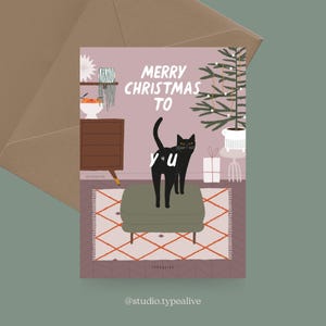 Carte de Noël / Pétisfaction "Chats" VOUS / Carte de Noël amusante avec chat - Carte de voeux amusante pour les fans de chats, disant "Joyeux Noël" image 2