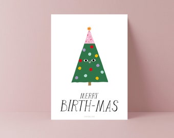Birthday card / Merry Birth-Mas / funny card for Christmas and birthday with funny saying for birthdays in December